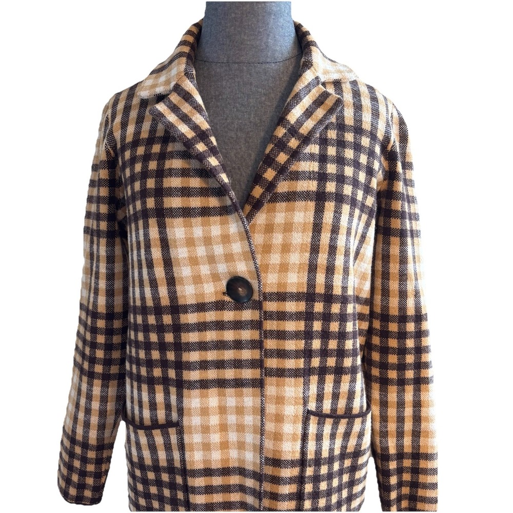 RACHEL Rachel Roy Womens Plaid Sweater Coat Duster Cardigan Sz S Preppy Academia - Picture 2 of 15